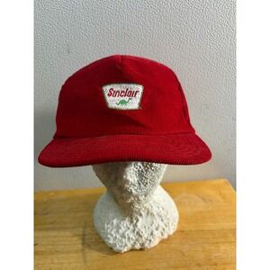 Vintage Sinclair Gas Oil Red Corduroy Snapback Hat Made in USA Dinosaur Logo